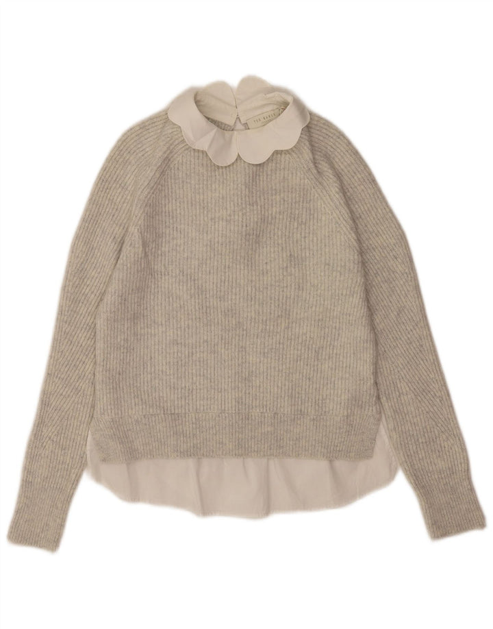 Ted Baker Suéter extragrande con cuello redondo para mujer US 0 2XS Lana gris