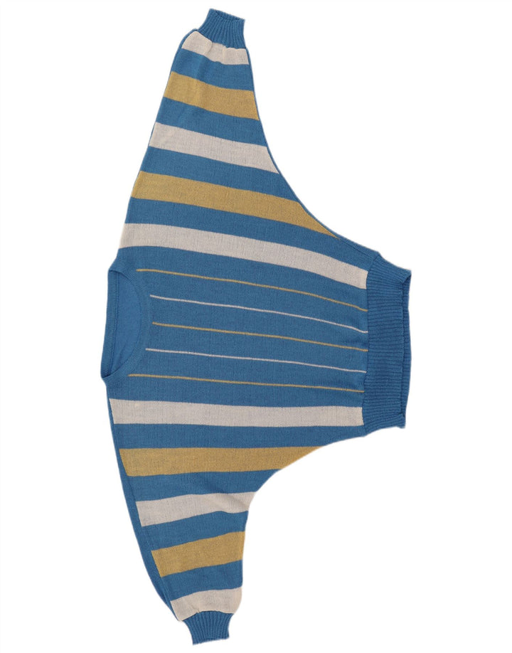 VINTAGE Mujer Batwing Barco Cuello Jersey Jersey IT 40 Pequeño Azul Rayas