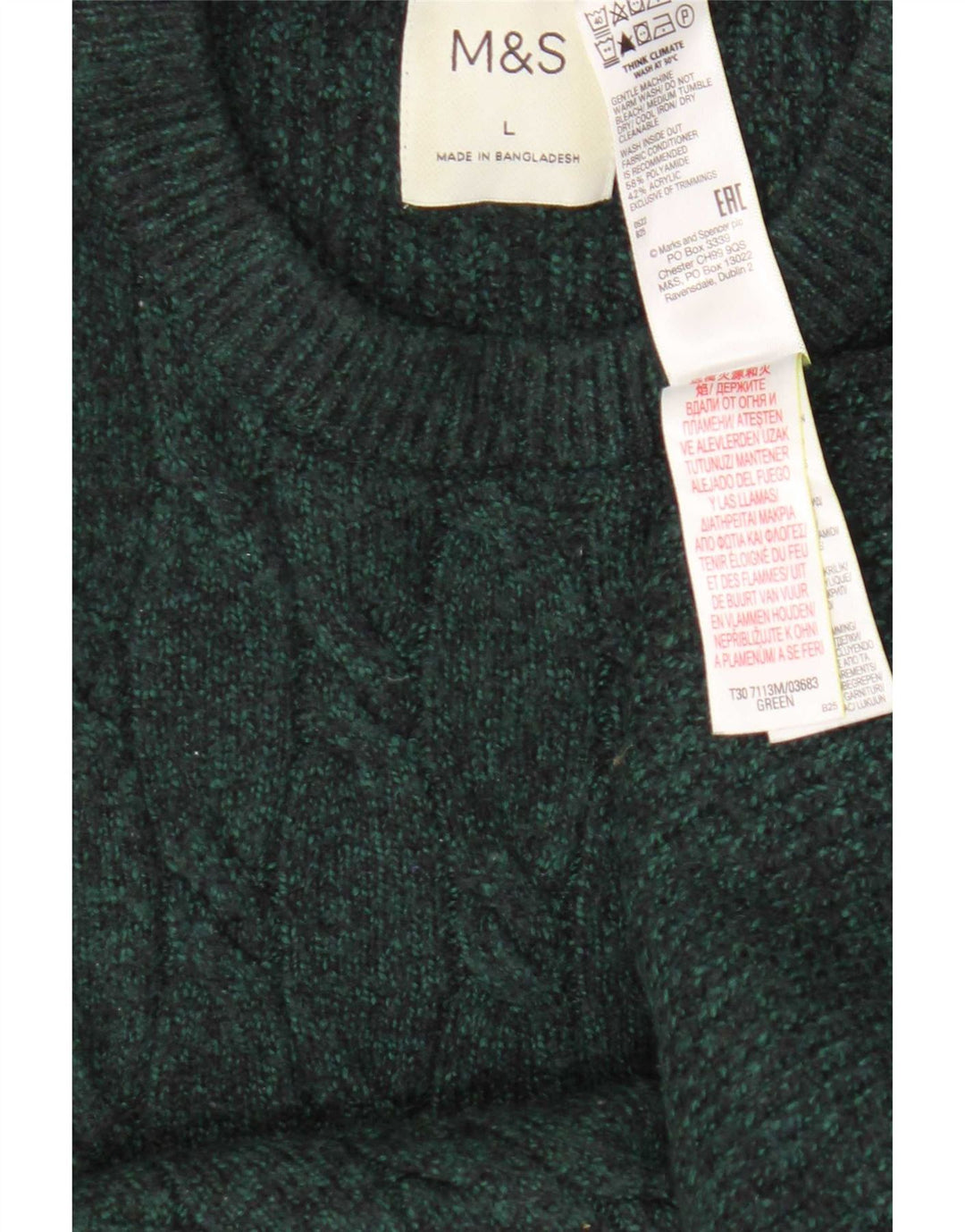 Marks & Spencer - Jersey de cuello redondo para hombre, talla grande, poliamida verde