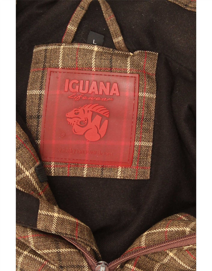 Iguana Chaqueta cortavientos con capucha para hombre UK 40 Large Marrón Check Poliéster