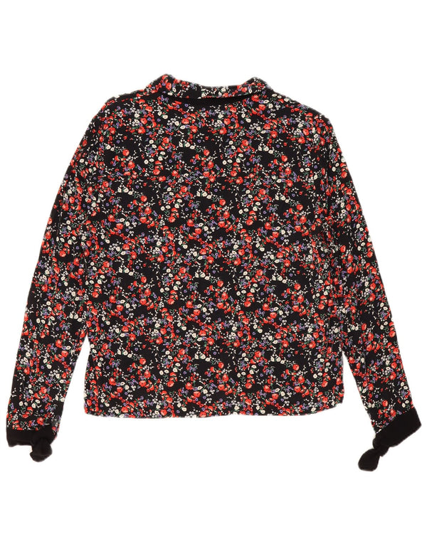 Zara Mujer Blusa De Manga Larga Top UK 44 Medio Viscosa Floral Negro