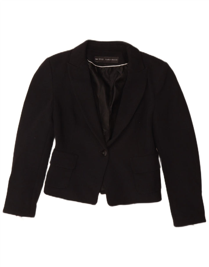 ZARA Chaqueta Blazer De 1 Botón Para Mujer UK 42 Mediano Negro