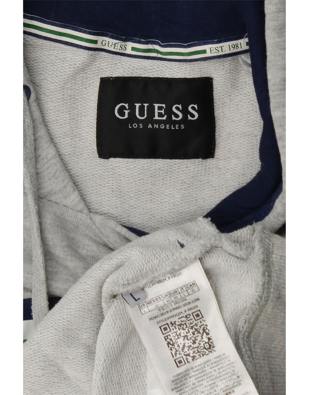GUESS Sudadera con capucha gráfica para hombre Jersey grande de algodón gris
