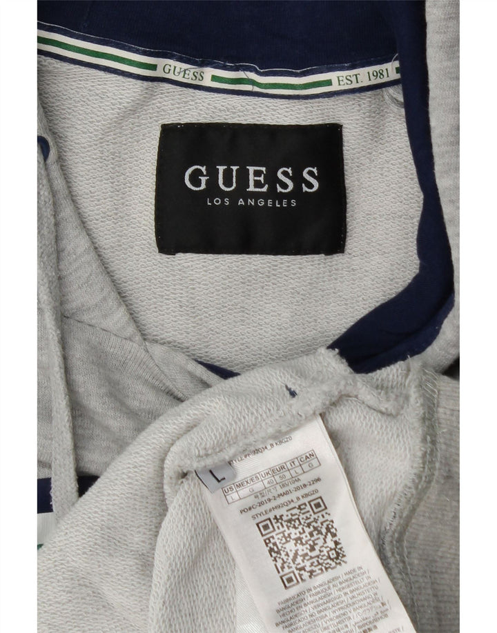 GUESS Sudadera con capucha gráfica para hombre Jersey grande de algodón gris