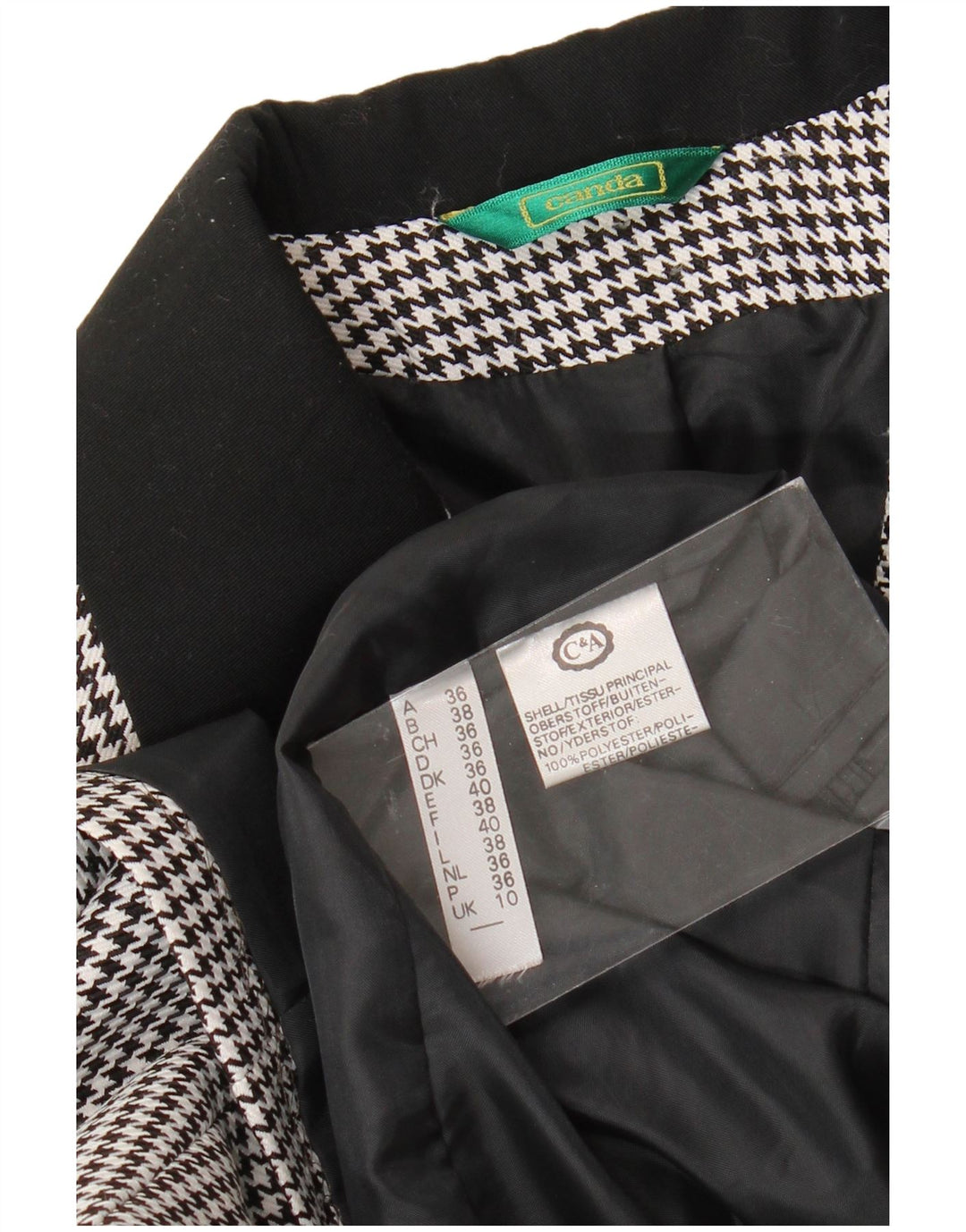 Canda Chaqueta tipo blazer de 3 botones para mujer UK 10 Small Black Houndstooth Poliéster