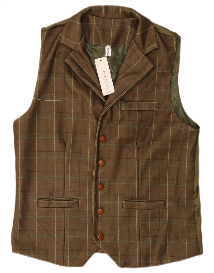 Chaleco vintage para hombre a cuadros grandes de color caqui