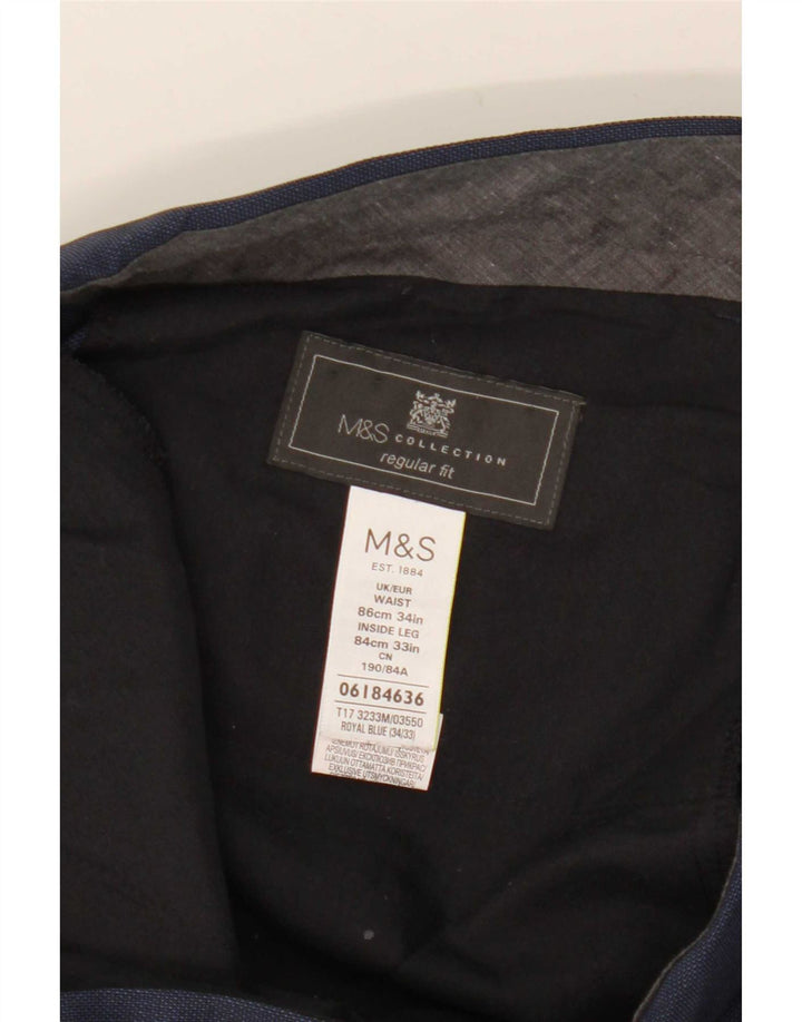 Marks & Spencer Pantalón de traje de corte regular para hombre W34 L33 Poliéster azul marino