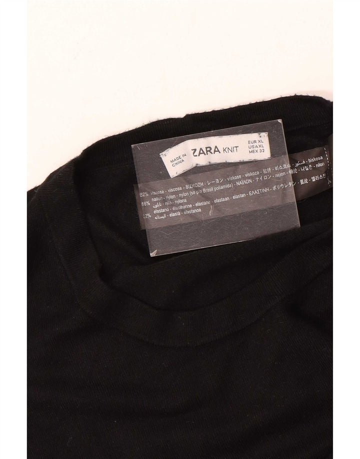 Zara - Jersey de cuello redondo para mujer, talla 40, talla mediana, viscosa negra