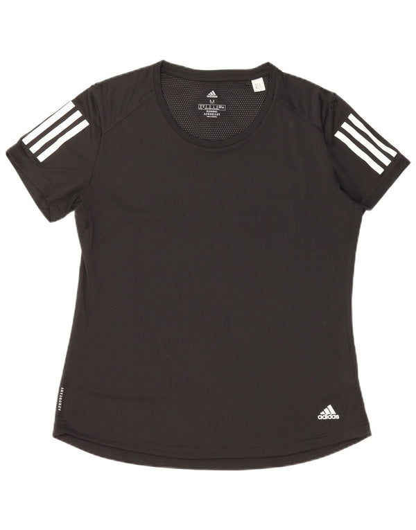 ADIDAS Mujer Aeroready Camiseta Top UK 12/14 Mediano Negro Poliéster