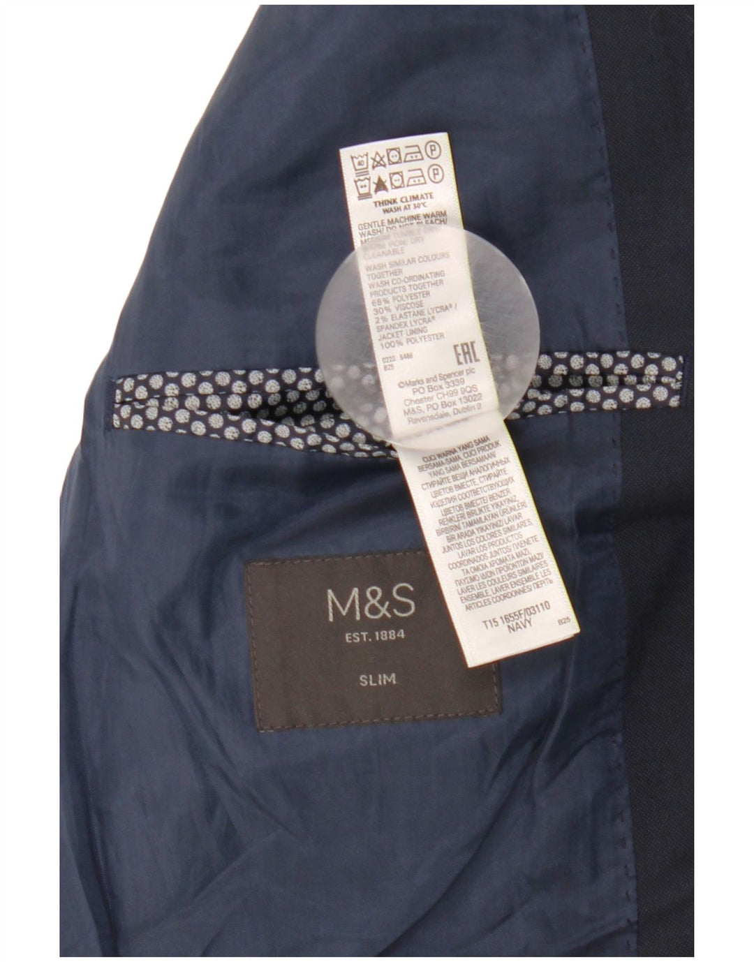 Marks & Spencer Chaqueta tipo blazer entallada con 2 botones para hombre UK 38 Medium Azul marino