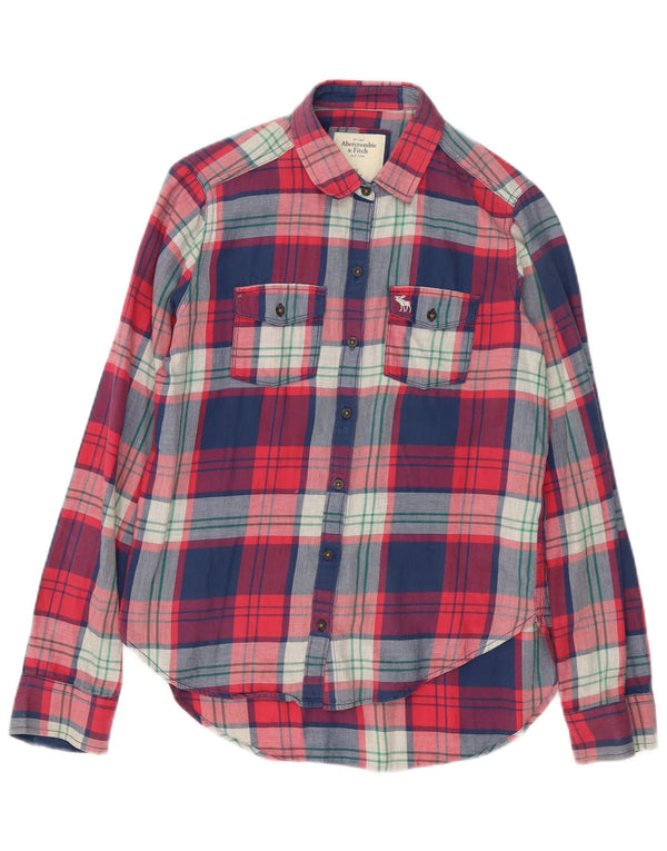 Abercrombie & Fitch Camisa de franela extragrande para mujer UK 6 XS Algodón a cuadros rojos