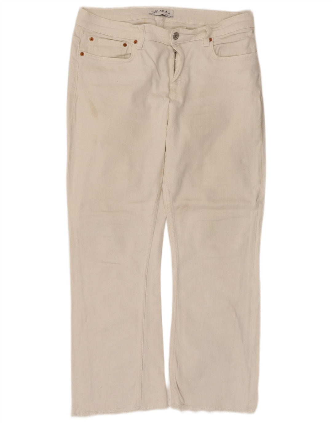 ZARA Mujer Vaqueros Cropped EU 40 Medium W30 L25 Algodón Blanco