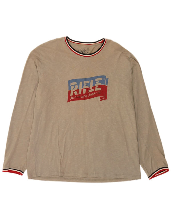 Rifle Hombres Gráfico Top Manga Larga Grande Gris Rayas
