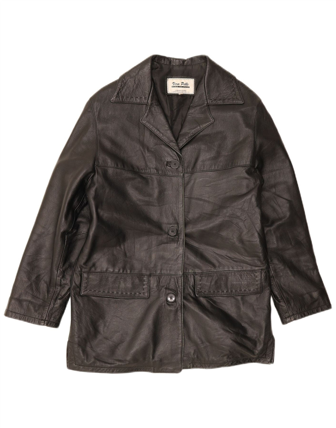 Chaqueta de cuero vintage para mujer IT 44 Cuero negro medio