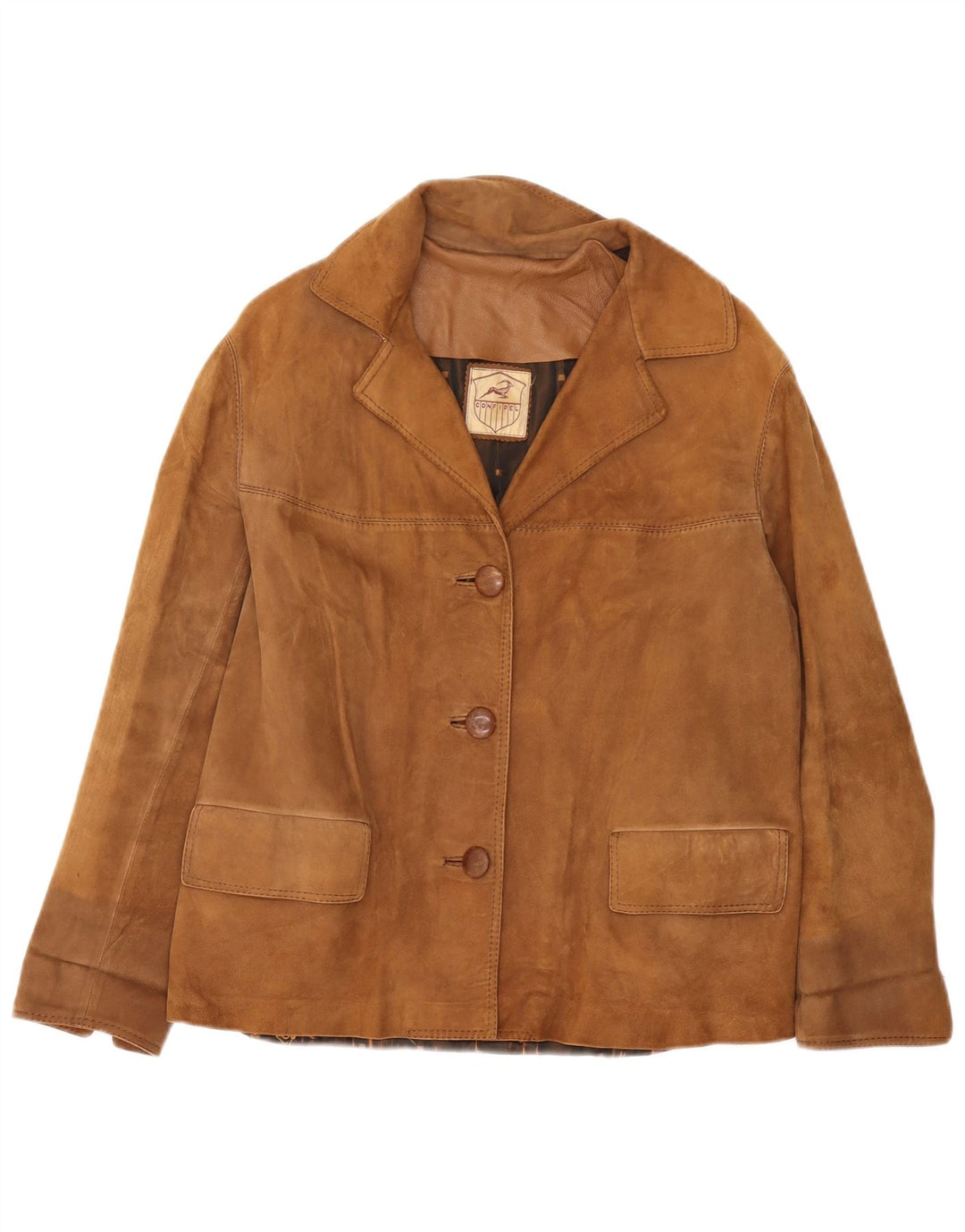 VINTAGE Chaqueta Blazer de ante de 3 botones para mujer Reino Unido 16 Marrón grande