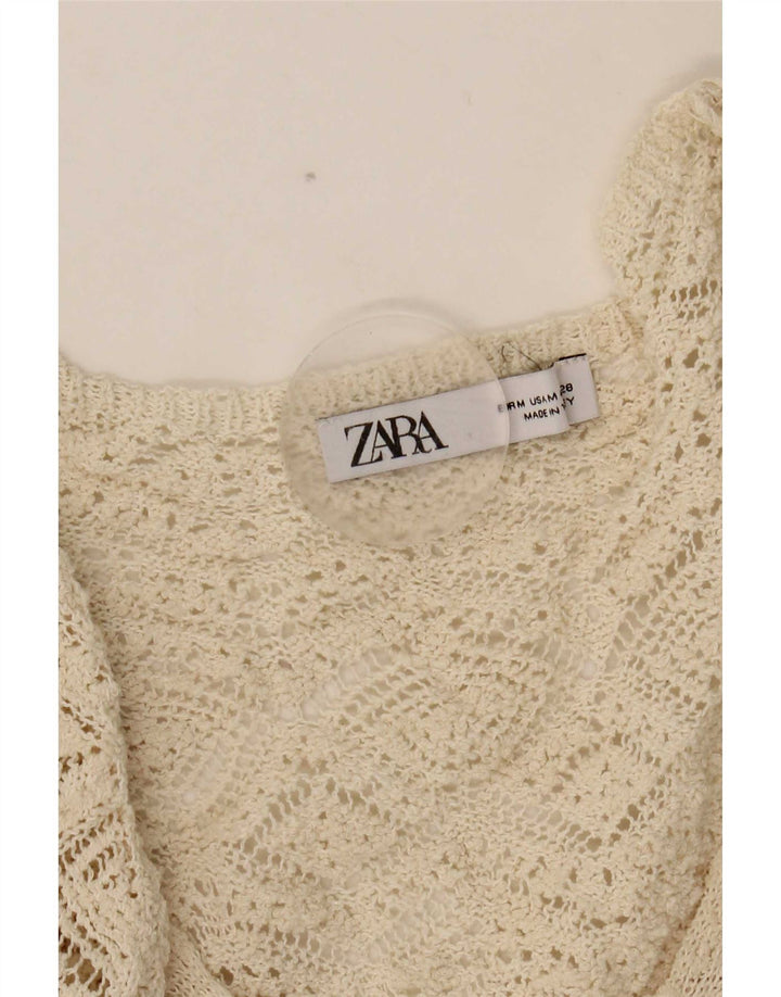 Zara Vestido tipo jersey de manga 3/4 para mujer, Reino Unido 42, poliéster blanco mediano