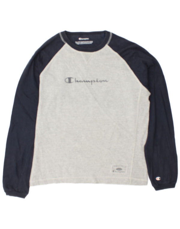 Champion Top gráfico de manga larga de algodón color block en gris medio para hombre