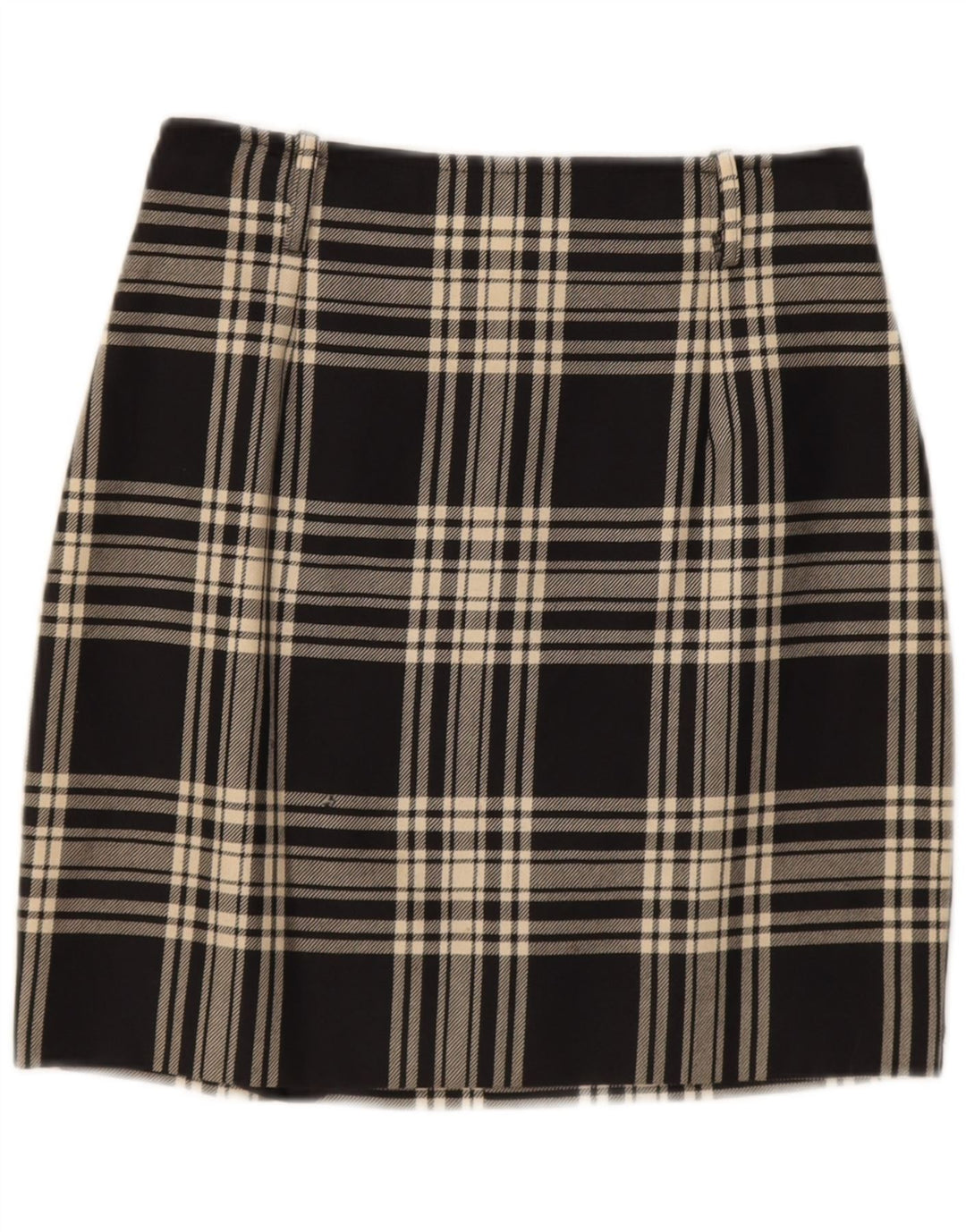 Minifalda vintage para mujer IT 42 Mediana W28 Lana de cuadros negros