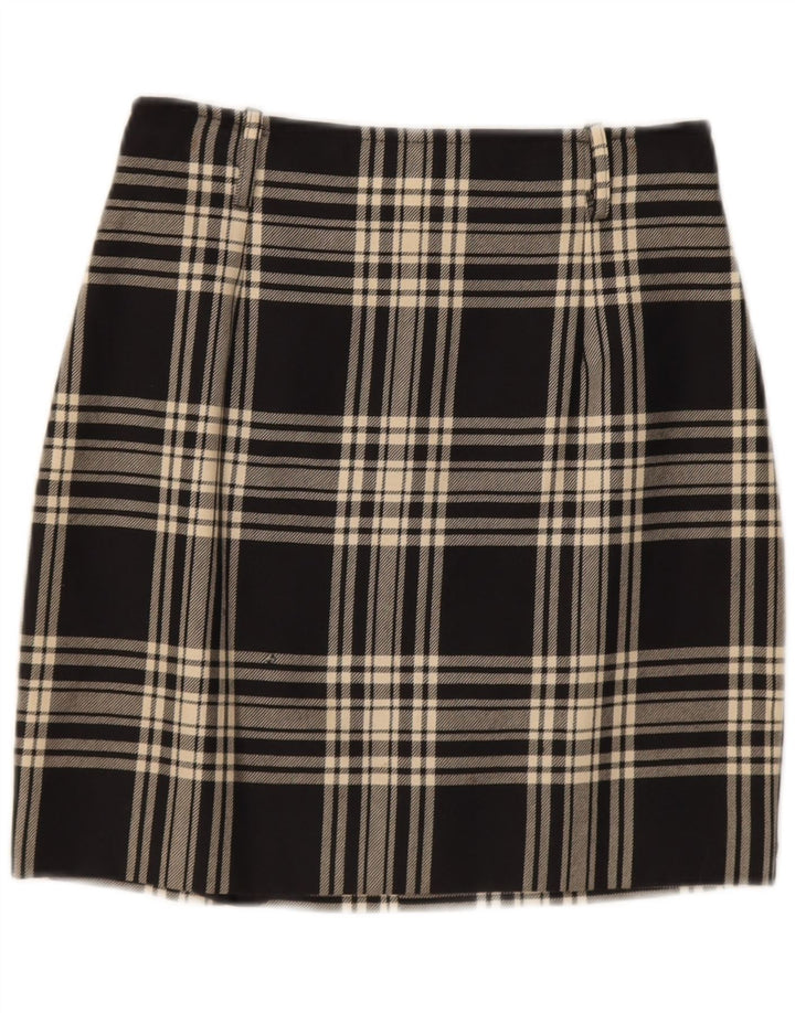Minifalda vintage para mujer IT 42 Mediana W28 Lana de cuadros negros
