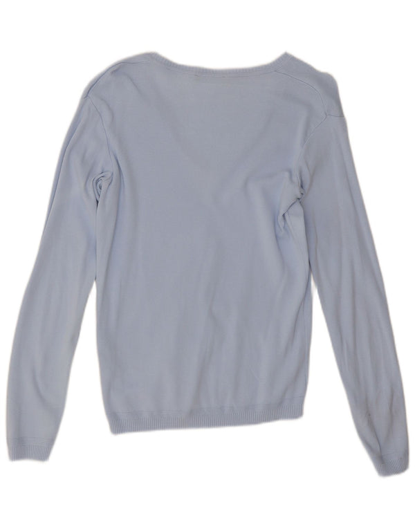 Benetton Jersey Con Cuello En V Para Mujer UK 42 Azul Medio Algodón