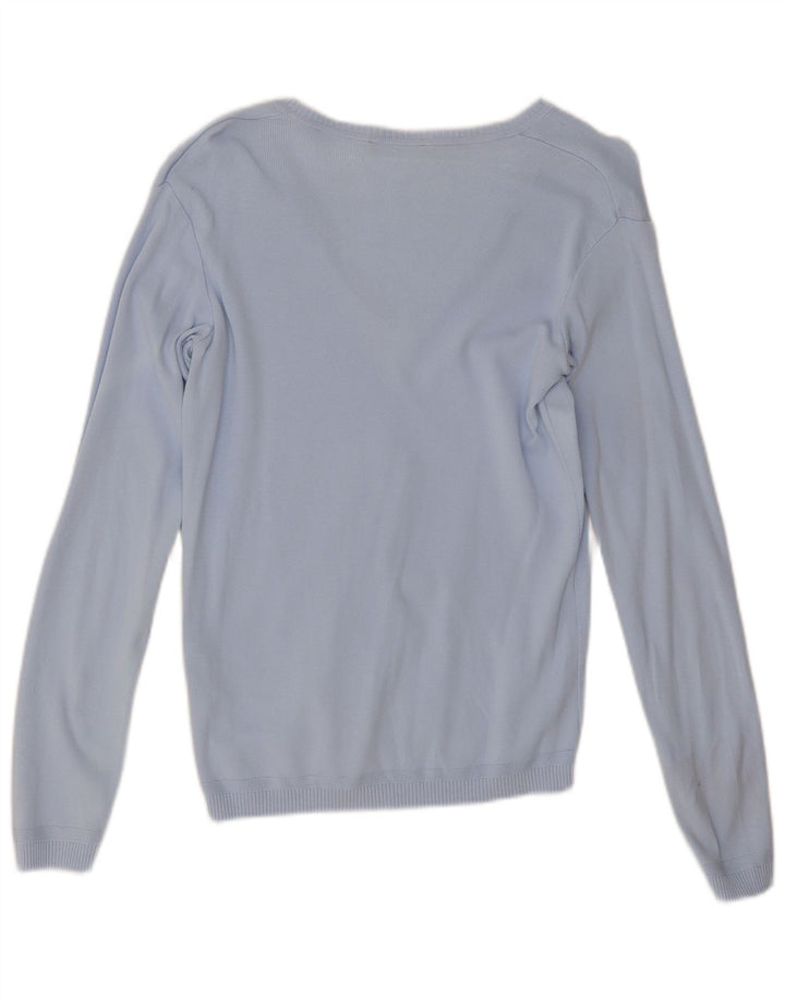 Benetton Jersey Con Cuello En V Para Mujer UK 42 Azul Medio Algodón