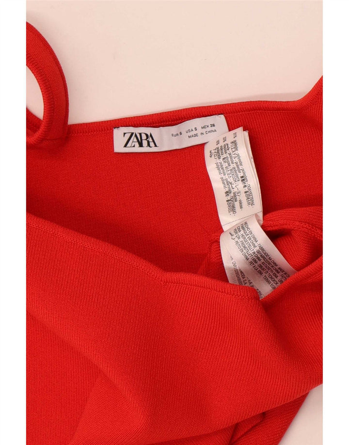 Zara Mujer Crop Cami Top UK 8 Pequeño Poliéster Rojo