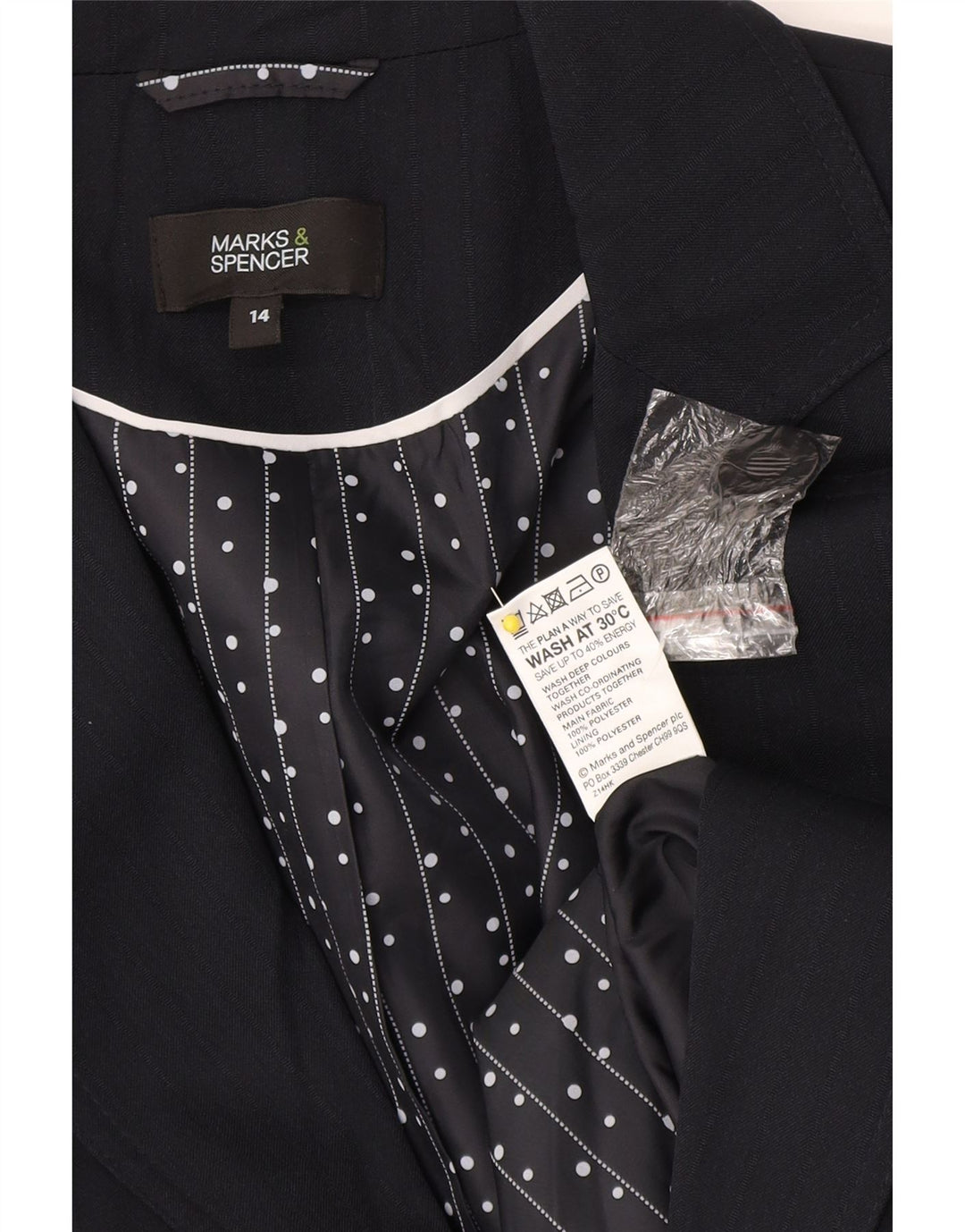 Marks & Spencer Chaqueta Blazer para Mujer UK 44 Mediana Azul Marino Rayas