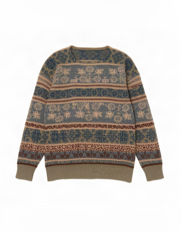 Vintage hombres barco cuello jersey suéter grande azul feria isla