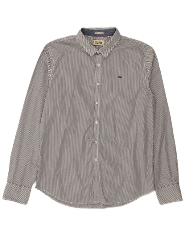 Tommy Hilfiger Camisa Slim Fit De Algodón A Rayas Gris Medio Hombre