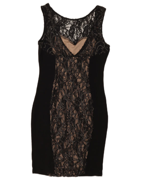Warehouse Vestido ajustado de encaje sin mangas para mujer UK 40 Small Black Floral