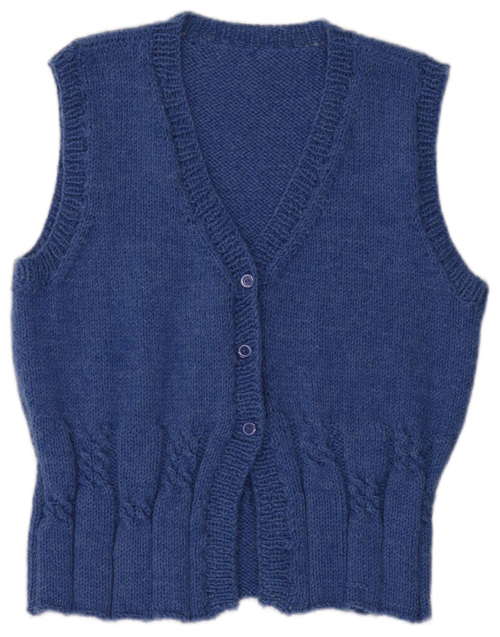 Vintage mujer sin mangas Cardigan suéter Reino Unido 14 azul medio