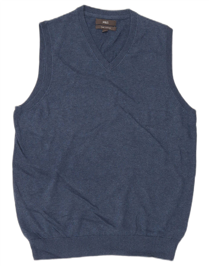 MARKS & SPENCER Camiseta sin mangas para hombre Algodón azul marino mediano