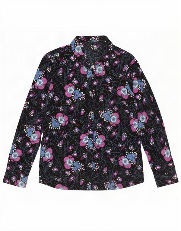 Vintage mujer camisa de manga larga blusa Reino Unido 16 grande multicolor floral