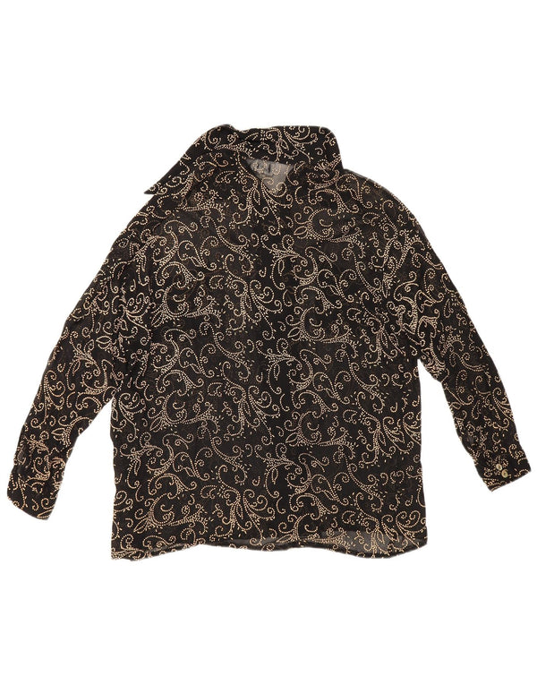 Vintage mujer suelta ajuste camisa blusa EU 40 medio negro paisley
