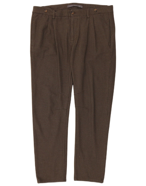 Zara Mens Pegged Chino Pantalones EU 44 Large W34 L30 Khaki Houndstooth