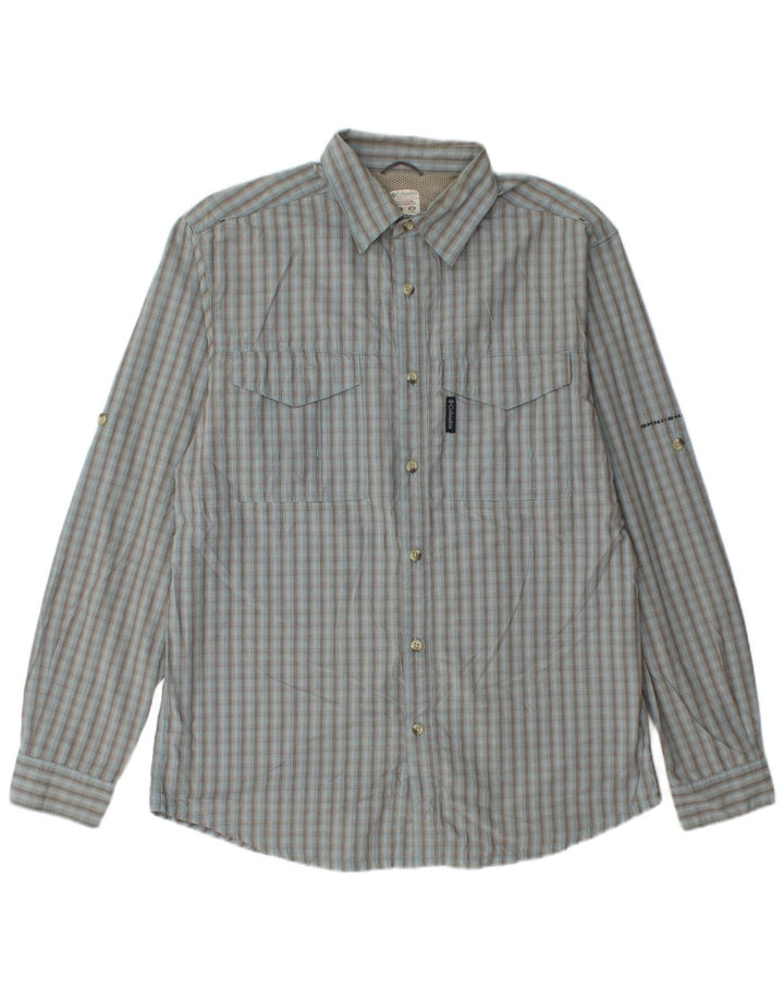 Camisa Columbia para hombre de algodón a cuadros azules grandes