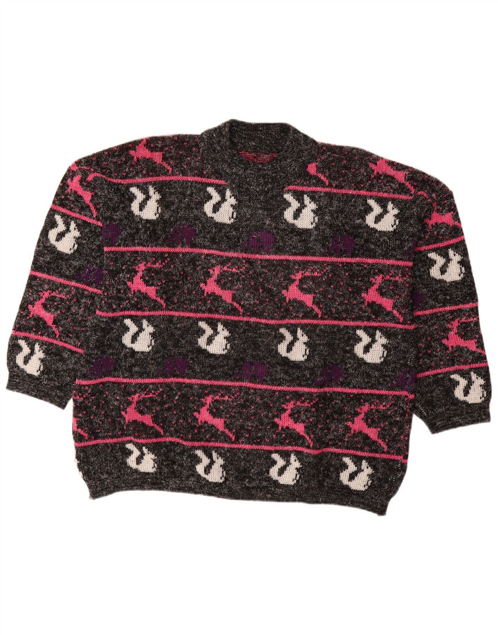 VINTAGE Mujer Cuello Tortuga Jersey Suéter Reino Unido 18 XL Rayas Negras