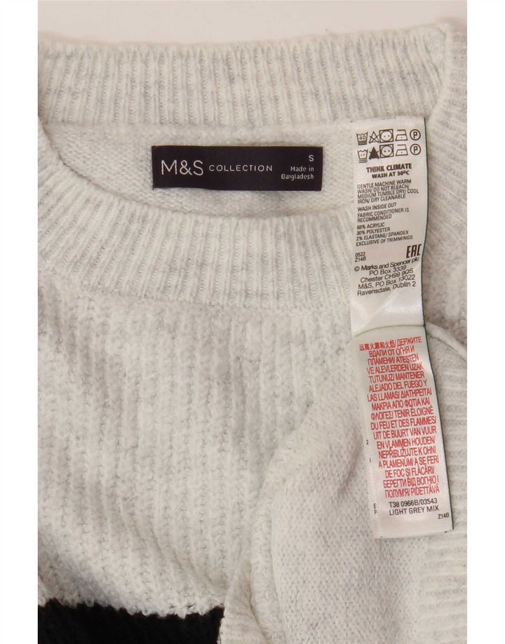 Marks & Spencer Suéter de Cuello Redondo para Mujer UK 10 Small Gris Rayas