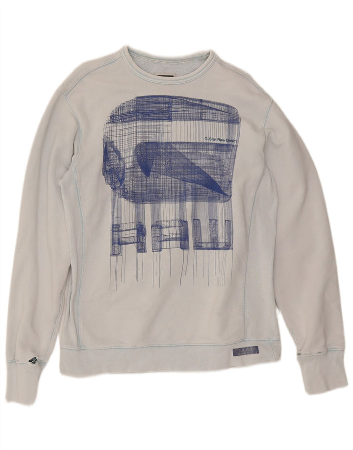 G-Star Mens Graphic Sweatshirt Jumper Large Blue Cotton