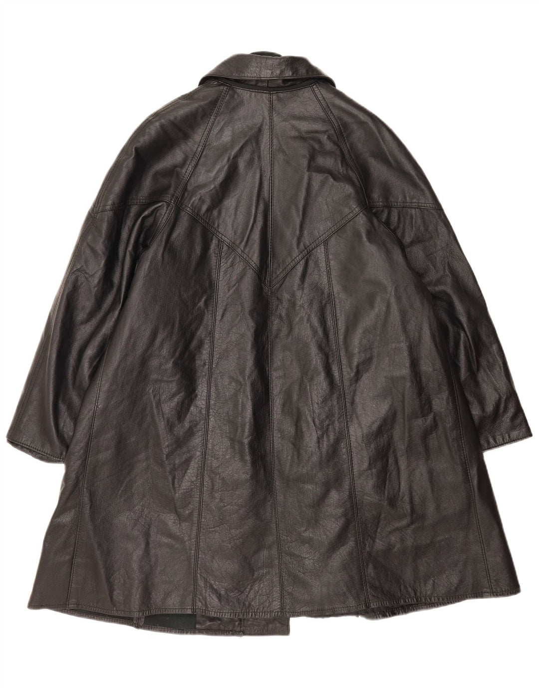 Vintage mujer cuero abrigo Reino Unido 14 grande negro