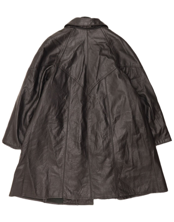 Vintage mujer cuero abrigo Reino Unido 14 grande negro