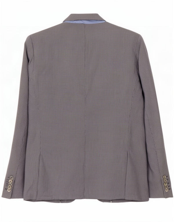 Zara Chaqueta tipo blazer de 2 botones para hombre Reino Unido 40 Grande Gris Pata de gallo Algodón