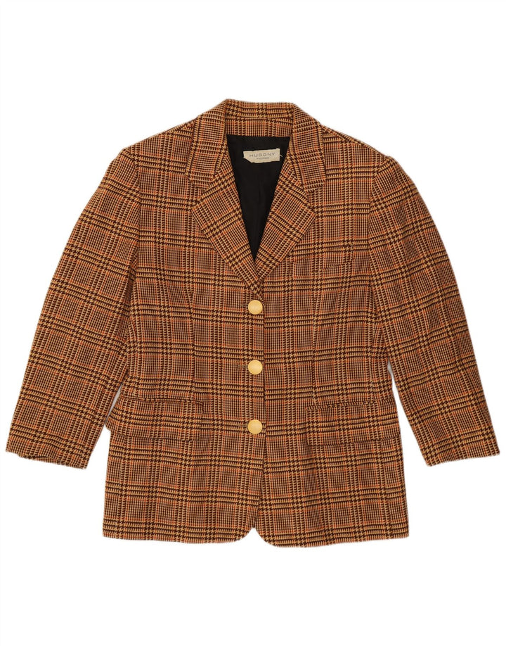 Vintage mujer 3/4 manga Blazer chaqueta IT 44 pata de gallo marrón medio