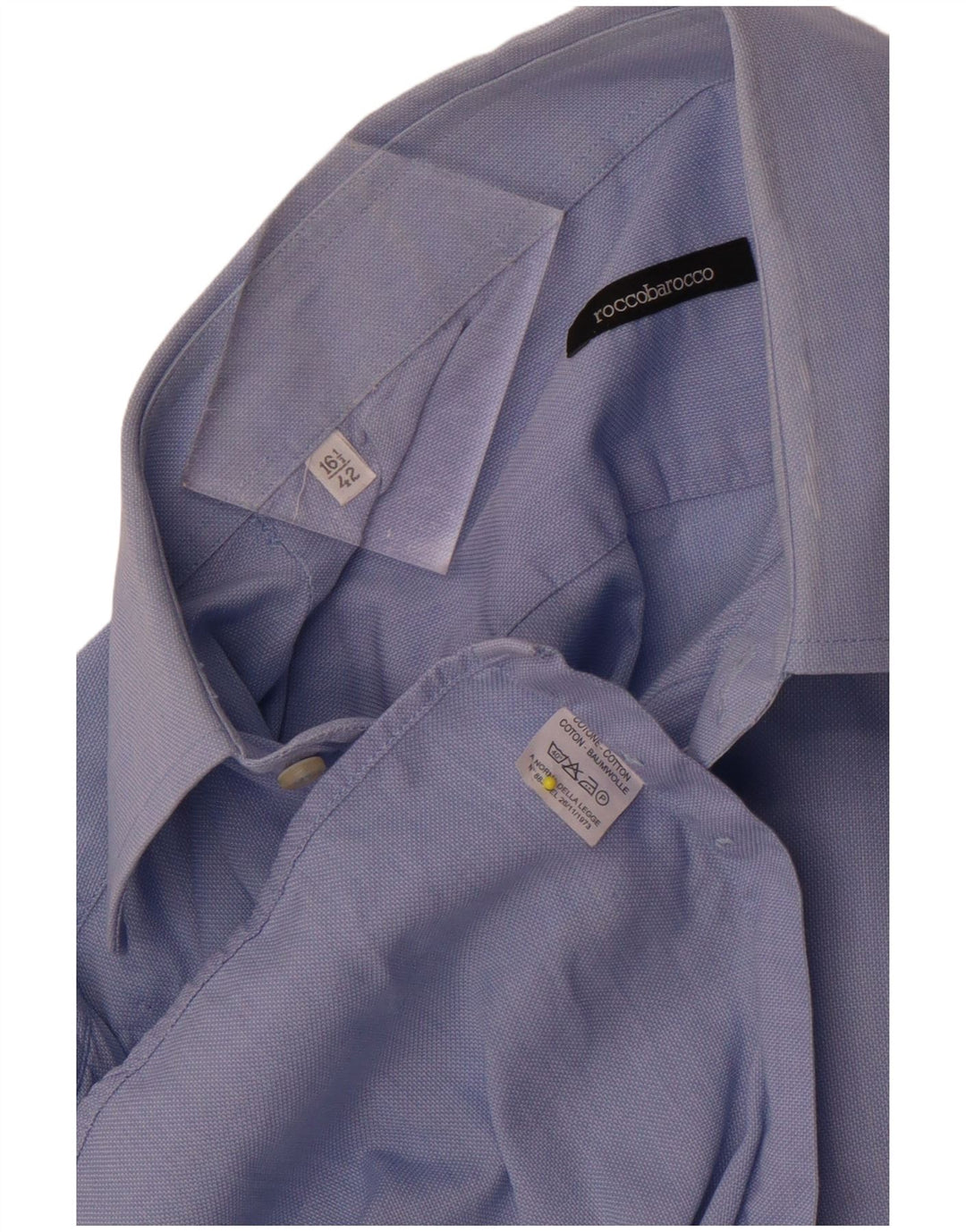 Roccobarocco Camisa para hombre Talla 42 16 1/2 Algodón azul grande