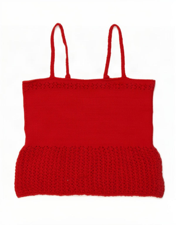 Vintage mujer crop punto Cami Top Reino Unido 10 pequeño rojo