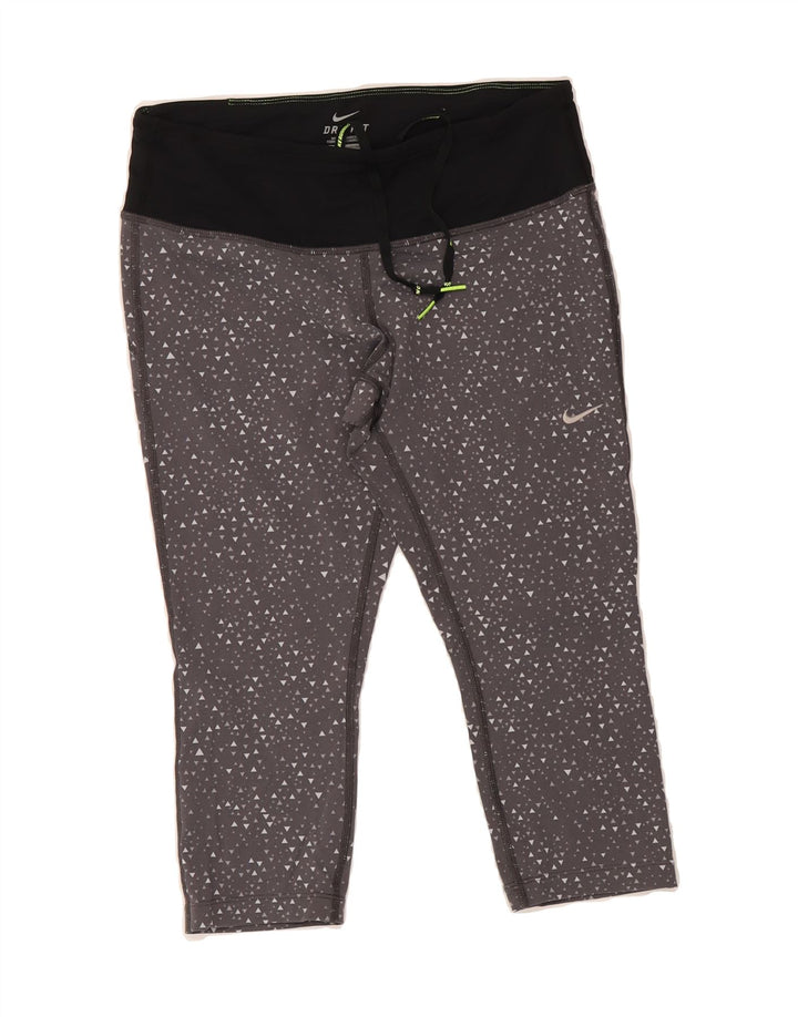 NIKE Womens Dri Fit Capri Leggings UK 12 Medium Grey Geometric Nylon Vintage Nike and Second-Hand Nike from Messina Hembry 