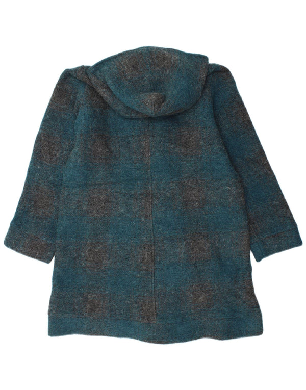 Vintage mujer con capucha Duffle abrigo Reino Unido 16 gran cheque turquesa