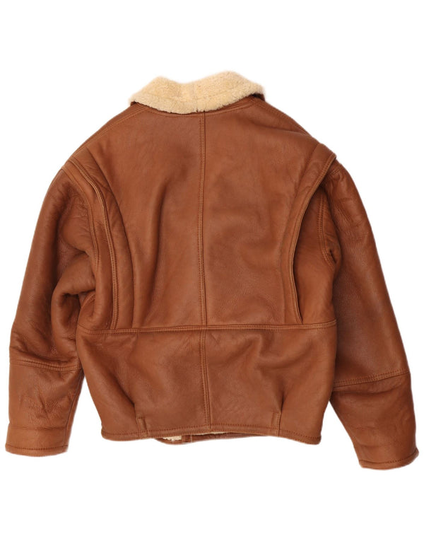 Chaqueta de piel de oveja vintage para hombre IT 48 Marrón medio