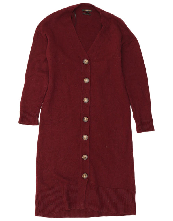 Massimo Dutti Cárdigan Largo para Mujer UK 10 Small Borgoña Lana