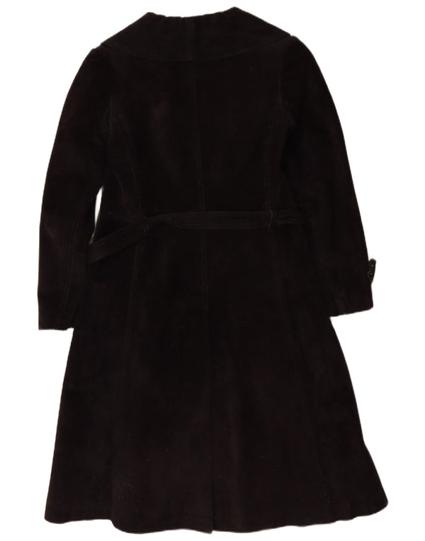 Vintage mujer shearling abrigo Reino Unido 10 pequeño cuero negro
